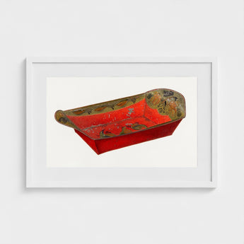 Bread Tray - Mildred Ford 1930s Kitchen Art Print / Canvas Vibrant Red Hand-painted Wooden Sleigh Intricate Gold Green Ford’s, Vintage