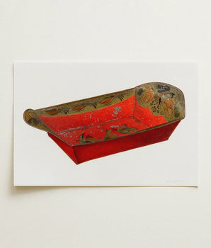 Vibrant Red Hand-painted Wooden Sleigh Ornate Gold Green Mildred Ford’s 1930s Bread Tray, Vintage Kitchen Charm, Art Print