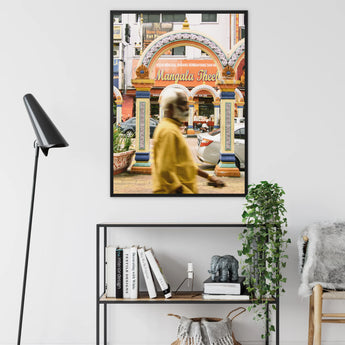 Brickfields - Kuala Lumpur Photography Framed Canvas, Framed Photograph Yellow Coat Past Memphis Street Sign