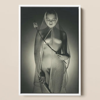 The Bride - Max Dupain Art Print / Canvas Black-and-white Framed Photograph Woman Draped Sheer Mesh Veil Wide-mesh Fishing Net, Drapes,