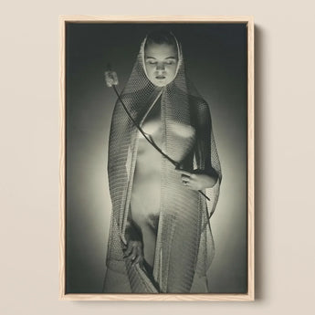 The Bride - Max Dupain Art Print / Canvas Black-and-white Photographic Light Wood Frame Woman Draped Wide-mesh Fishing Net, Drapes, Open