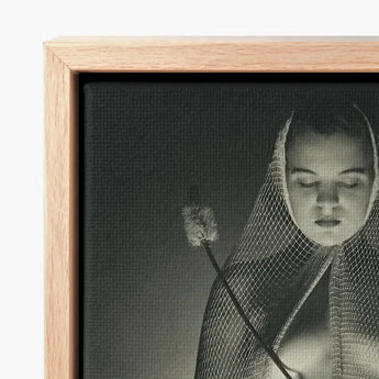 Black-and-white Canvas Print Woman Netted Veil Dandelion Framed Wide-mesh Fishing Net, Drapes, Open Lattice Pressing, Shadow-diamonds,