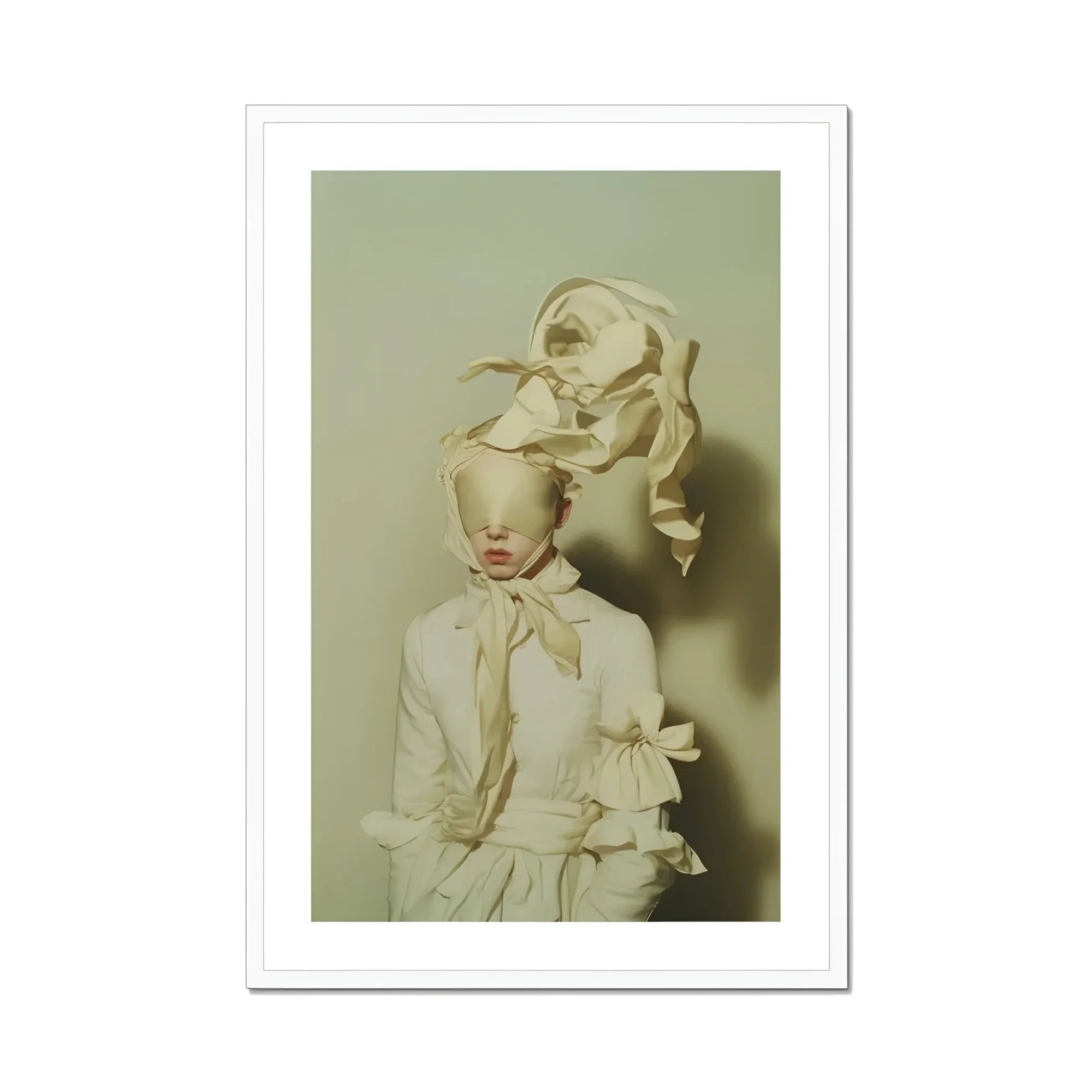 Bright Side - Surreal High Fashion Art Print, Framed Portrait Person White Fabric