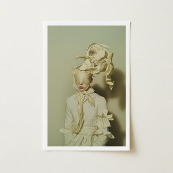Bright Side - Surreal High Fashion Art Print / Canvas Framed Figure Off-white Draped Fabric Ensemble, Ethereal Metamorphosis,
