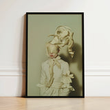 Framed Art Print Figure Off-white Draped Fabric Ensemble Surreal High Fashion, Ethereal Metamorphosis, where Breathes, Vision