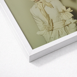 White Framed Art Print Vintage-style Portrait Woman Cream-colored Surreal High Fashion, Ethereal Metamorphosis, where Fabric Breathes,