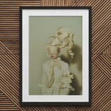 Bright Side - Surreal High Fashion Art Print / Canvas White Lace Dress Bow Ribbon Black Frame Surreal High Fashion, Ethereal Metamorphosis,