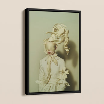 Bright Side Surreal High Fashion Framed Canvas, Framed Artwork Figure White Clothing Fabric Wrapped Head
