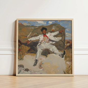 Framed Painting Man White Suit Red Bow Tie Knot Pulsing, Fine Art Print, Light