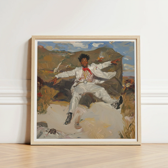 Framed Painting Light Wood Frame Depicts Person Rocky Red Knot Pulsing, Fine Art Print, White