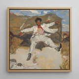 Bright White Light Art Print / Canvas Framed Oil Painting Man All-white Suit Red Scarf Knot Pulsing, Fine Art Print, White Light