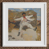 Bright White Light Art Print / Canvas White Framed Painting Man Suit Red Scarf Knot Pulsing, Fine Art Print, Light