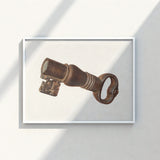 Detailed Illustration Antique Bronze Key Worn Rusted Finish Fletcher 1930s Decorative, Art, Enigmatic William