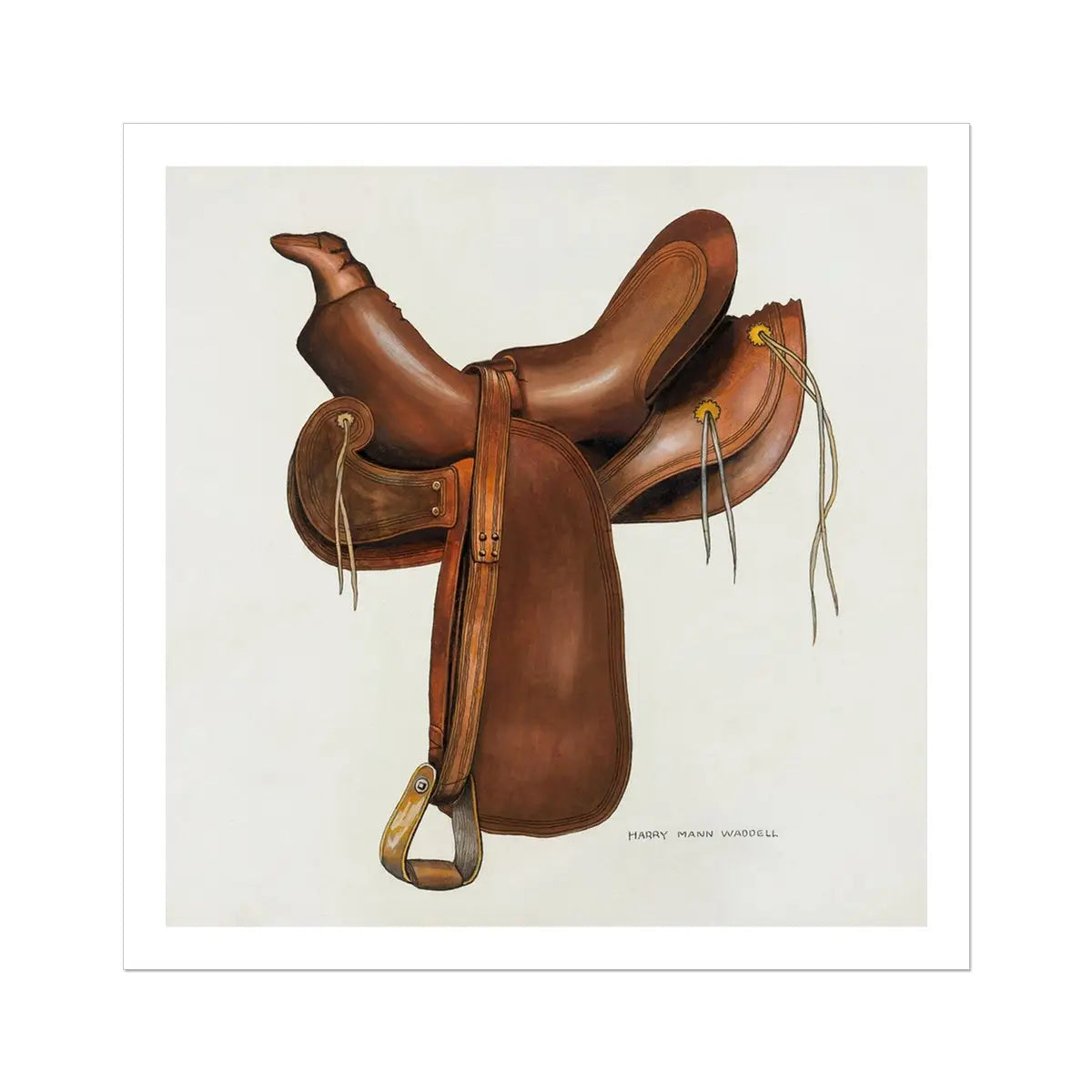 Leather Saddle - Harry Mann Waddell Equestrian Art Print 30’’x30’’ Posters Prints & Visual Artwork