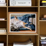 Brunette Odalisque - Francois Boucher Nude Art Print, 16x12’’ / 41x31cm / Unframed, Framed Classical Painting Figure Blue White Fabric