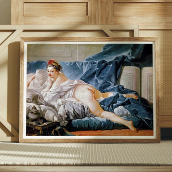 Brunette Odalisque - Francois Boucher Nude Art Print, 24x18’’ / 61x46cm / Unframed, Framed Classical Painting Figure Draped White Blue