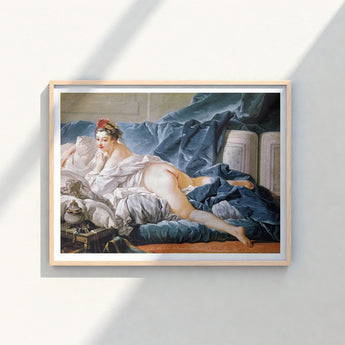Framed Reproduction Classical Painting Woman Soft White Blue François Boucher’s Brunette Odalisque, 18th-century Rococo Masterpiece,
