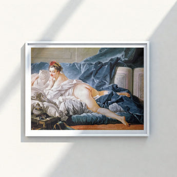 Framed Reproduction Classical Painting Nude Woman Amidst Draped François Boucher’s Brunette Odalisque, 18th-century Rococo Masterpiece,