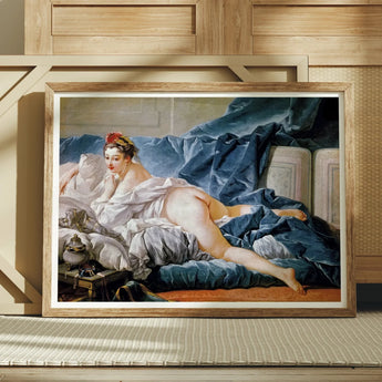 Brunette Odalisque - Francois Boucher Nude Art Print / Canvas Framed Classical Painting Figure Draped White Blue Fabric François Boucher’s