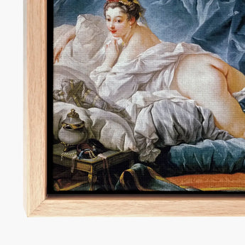 Brunette Odalisque - Francois Boucher Nude Art Print / Canvas Framed Reproduction Classical Painting Woman White Gray Drapery François