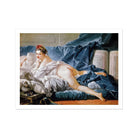 Brunette Odalisque - Francois Boucher Nude Art Print, Figure Classical Painting Draped White Blue Fabric