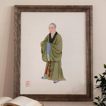 Buddhist Monk - Qing Dynasty Clothing Art Print, 11x14’’ / 28x36cm / Unframed, Framed Painting Buddhist Monk Traditional Green Robes