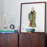 Buddhist Monk - Qing Dynasty Clothing Art Print, 16x20’’ / 41x51cm / Unframed, Framed Traditional Asian Artwork Figure Green Robes