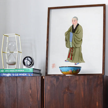 Buddhist Monk - Qing Dynasty Clothing Art Print, 16x20’’ / 41x51cm / Unframed, Framed Traditional Asian Artwork Figure Green Robes