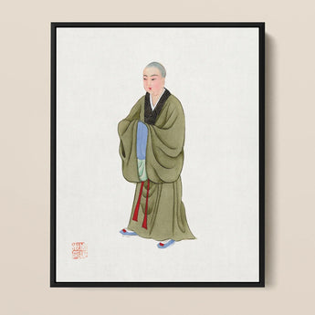 Buddhist Monk - Qing Dynasty Clothing Art Print / Canvas Framed Traditional Chinese Ink Wash Painting Serene Monk Buddhist Monk, Qing