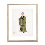 Buddhist Monk - Qing Dynasty Clothing Art Print, Traditional Chinese Painting Monk Olive Green Robes Blue