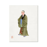 Buddhist Monk - Qing Dynasty Clothing Art Print, Traditional Chinese Watercolor Painting Figure Olive Green Robes