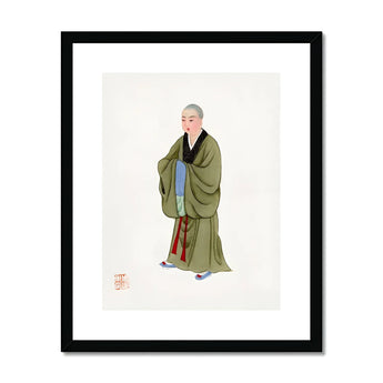 Buddhist Monk - Qing Dynasty Clothing Art Print, Traditional Chinese Watercolor Painting Monk Olive Green Robes