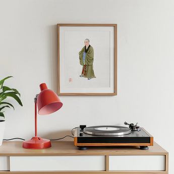 Buddhist Monk - Qing Dynasty Clothing Art Print, Turntable Red Desk Lamp Framed Asian Artwork