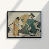 Black-framed Artwork Two Soldiers Traditional Military Uniforms Tan Fevered Height, Russo-japanese War, Shunga Turns