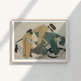 Framed Japanese Woodblock Print Two Soldiers Traditional Uniforms Fevered Height, Russo-japanese War, Shunga Turns