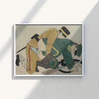 Framed Artwork Two Soldiers Historical Military Uniforms Tan Fevered Height, Russo-japanese War, Shunga Turns