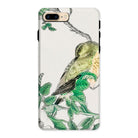 Bulbul and Rugosa - Numata Kashu Shūchō Gafu Iphone Case, 8 Plus / Tough Phone, Phone Case Watercolor-style Illustration Green Bird Perched