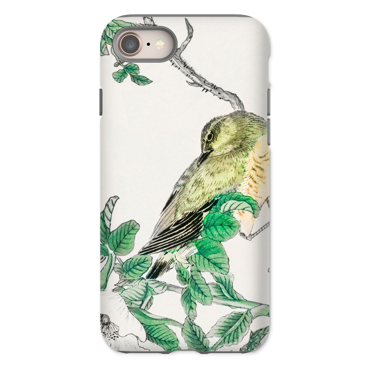 Bulbul and Rugosa - Numata Kashu Shūchō Gafu Iphone Case, 8 / Tough Phone, Phone Case Watercolor-style Illustration Yellow Bird Perched