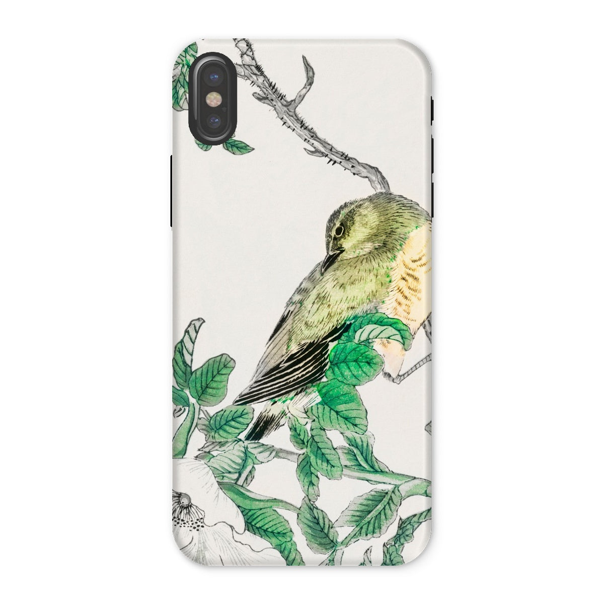 Bulbul and Rugosa Numata Kashu Shūchō Gafu Iphone Case, x / Matte, Phone Case Delicate Illustration Green Bird Perched Branch