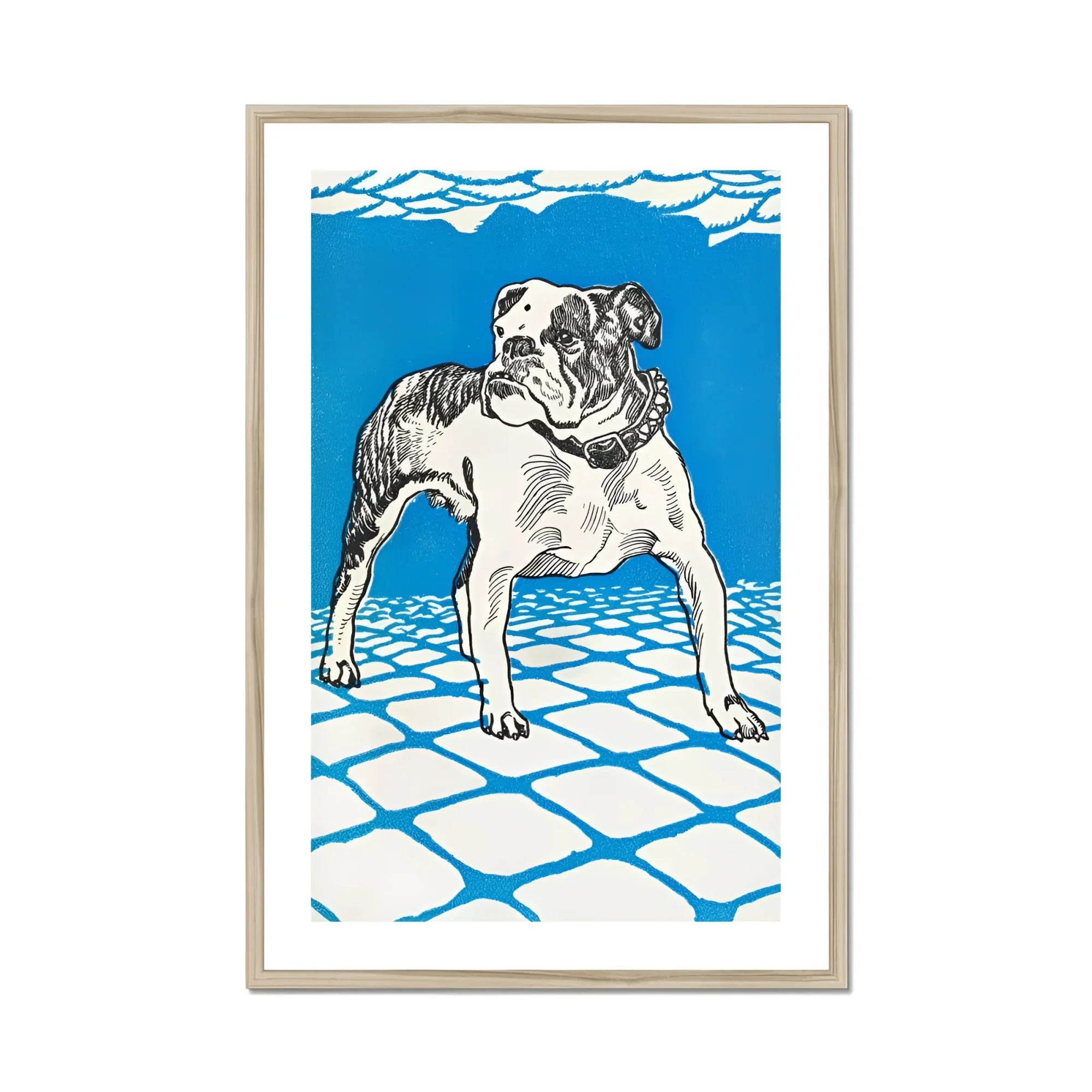 Bulldog - Moriz Jung Lithograph Dog Art Print, Black White Illustration Bulldog Tiled Surface