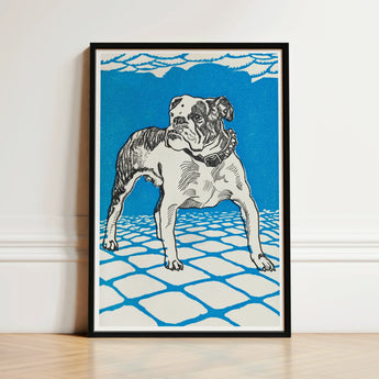 Bulldog - Moriz Jung Lithograph Dog Art Print / Canvas Framed Linocut Black White Vibrant Blue Jung’s, Leaps, Prints