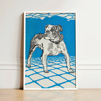 Bulldog - Moriz Jung Lithograph Dog Art Print / Canvas Framed Linocut Black White Cobblestone Path Jung’s, Leaps, Prints