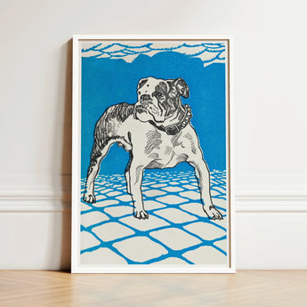 Bulldog - Moriz Jung Lithograph Dog Art Print / Canvas Framed Linocut Stylized Black White Vibrant Jung’s, Leaps, Prints