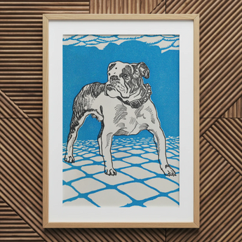 Bulldog - Moriz Jung Lithograph Dog Art Print / Canvas Framed Linocut Print Bulldog Black White Ink Vibrant Moriz Jung’s Bulldog, Leaps,