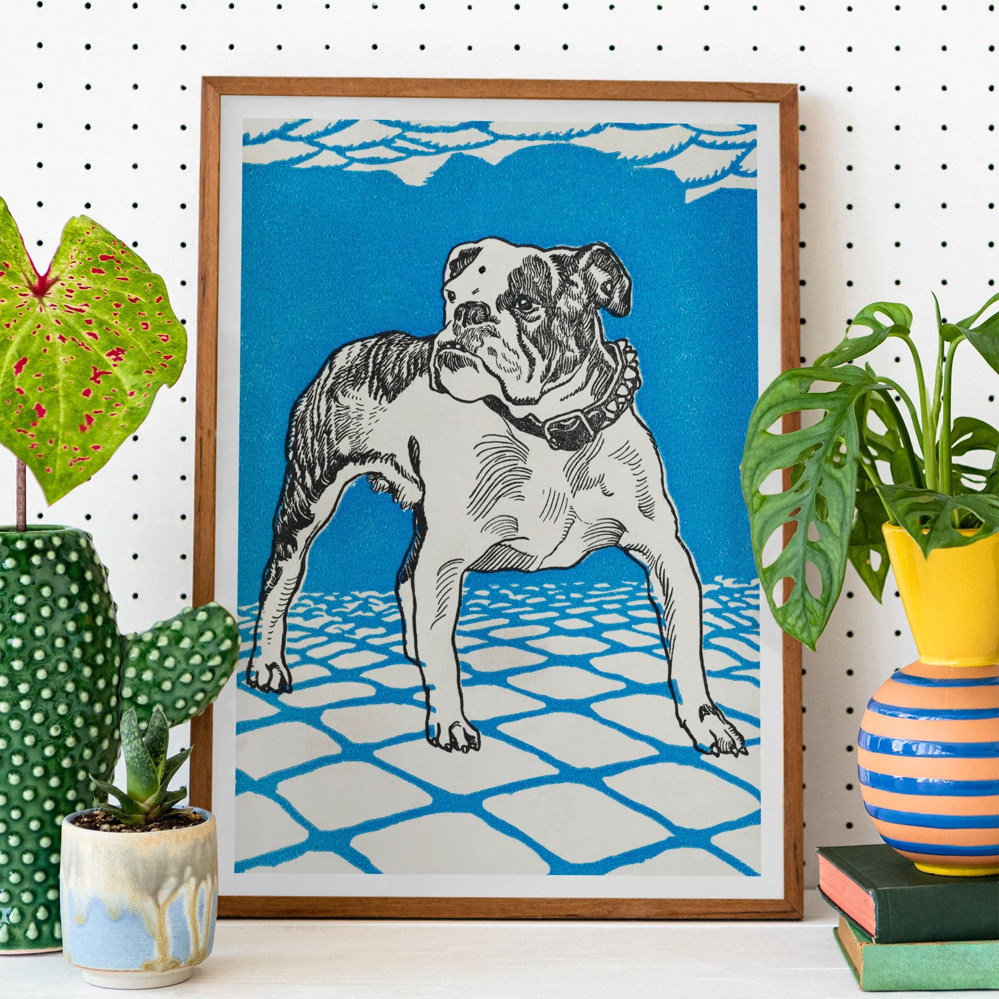 Bulldog - Moriz Jung Lithograph Dog Art Print, Framed Art Print Bulldog Rendered Black White Bright