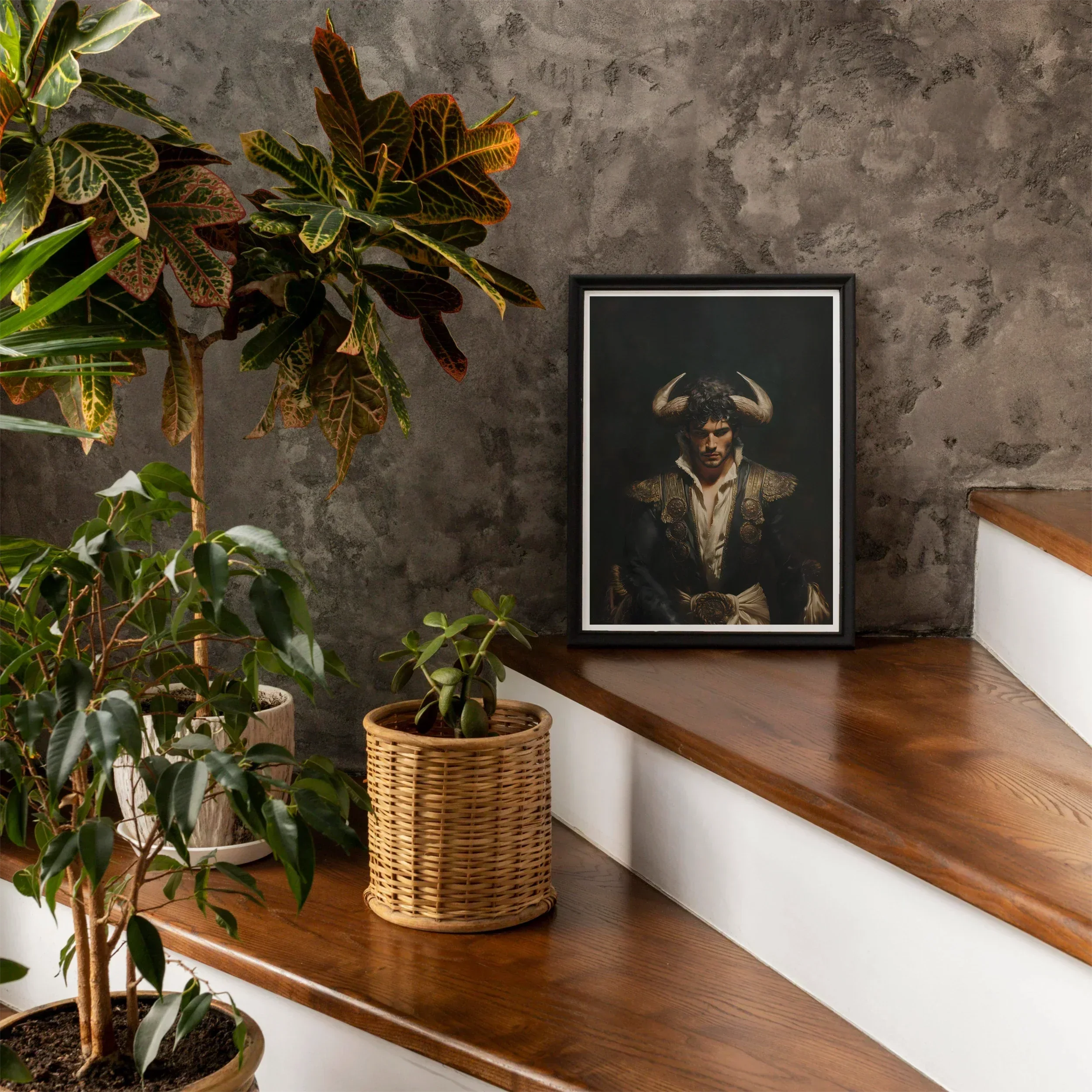 Bullish - Horny Gay Matador Art Print, 12’’x16’’ / Unframed, Framed Portrait Person Hat Light-colored Shirt Dark Background