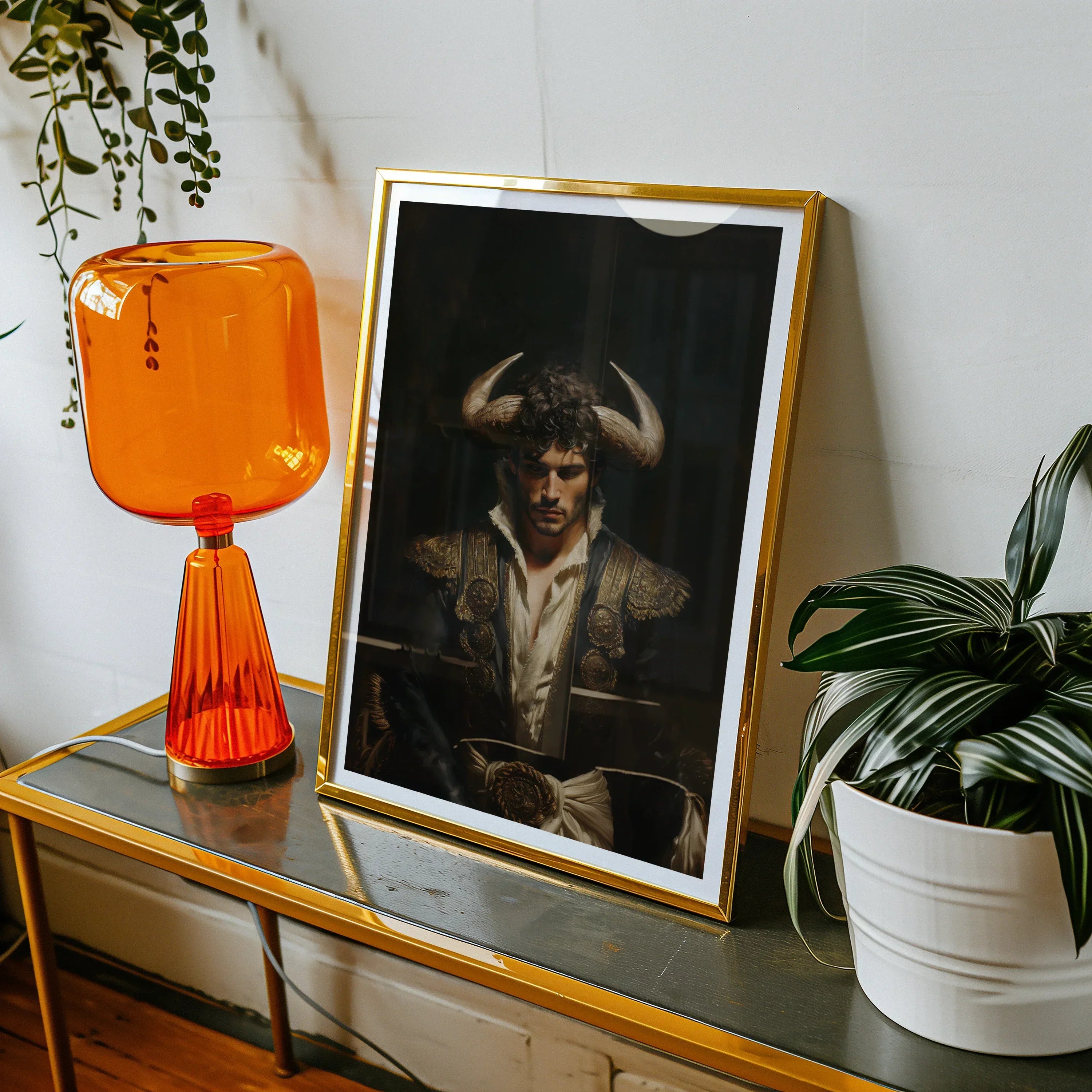 Bullish - Horny Gay Matador Art Print, 18’’x24’’ / Unframed, Framed Dark Portrait Figure Horns Period Clothing