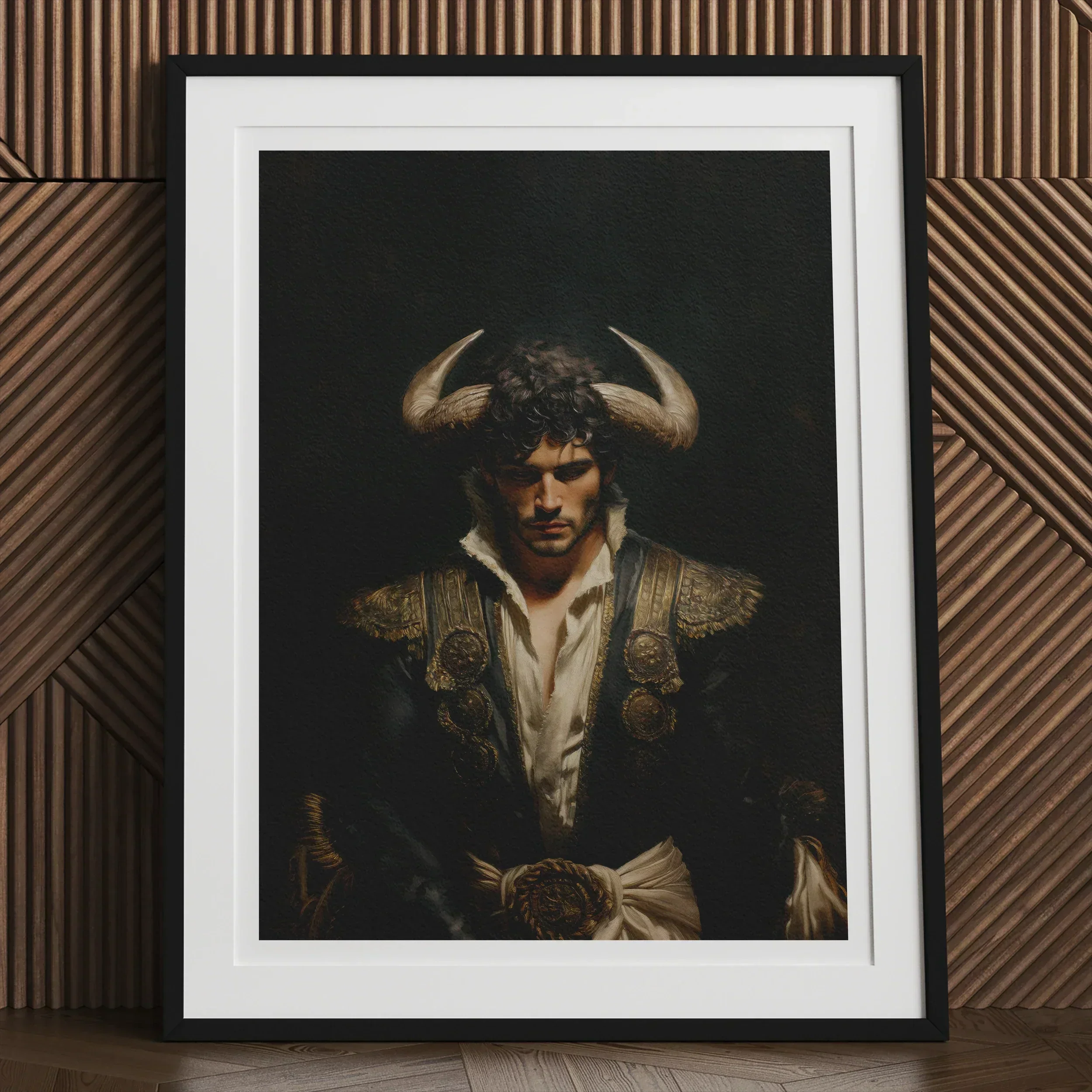Bullish - Horny Gay Matador Art Print, 24’’x32’’ / Unframed, Framed Portrait Person Matador Outfit Bull Horns
