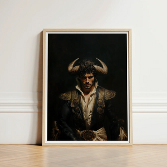Framed Portrait Man Ornate Dark-toned Attire Golden Embellishments Gay Matador Art, Queer Power Incarnate, Myth Meets Masculinity