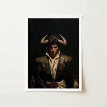 Bullish - Horny Gay Matador Art Print / Canvas Framed Portrait Man Traditional Attire Ornate Gold-embroidered Black, Queer Power Incarnate,